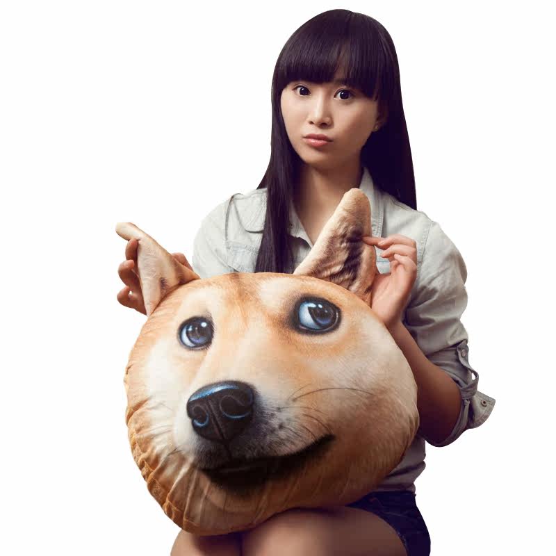 【欧若拉母婴专营店】哈士奇创意3d大狗头靠垫抱枕毛绒玩具大号公仔汪