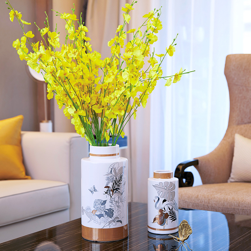 European white ceramic simulation flower vase furnishing articles sitting room of new Chinese style household soft adornment creative dried flower arranging flowers