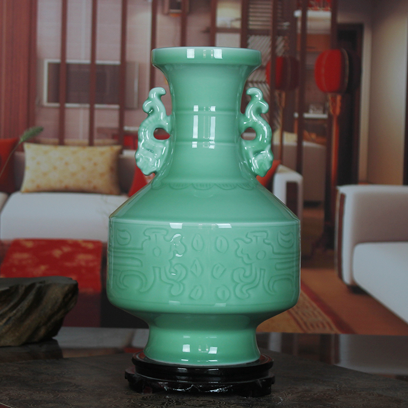 Jingdezhen ceramics shadow celadon glaze color green vase I household crafts sitting room classical furnishing articles