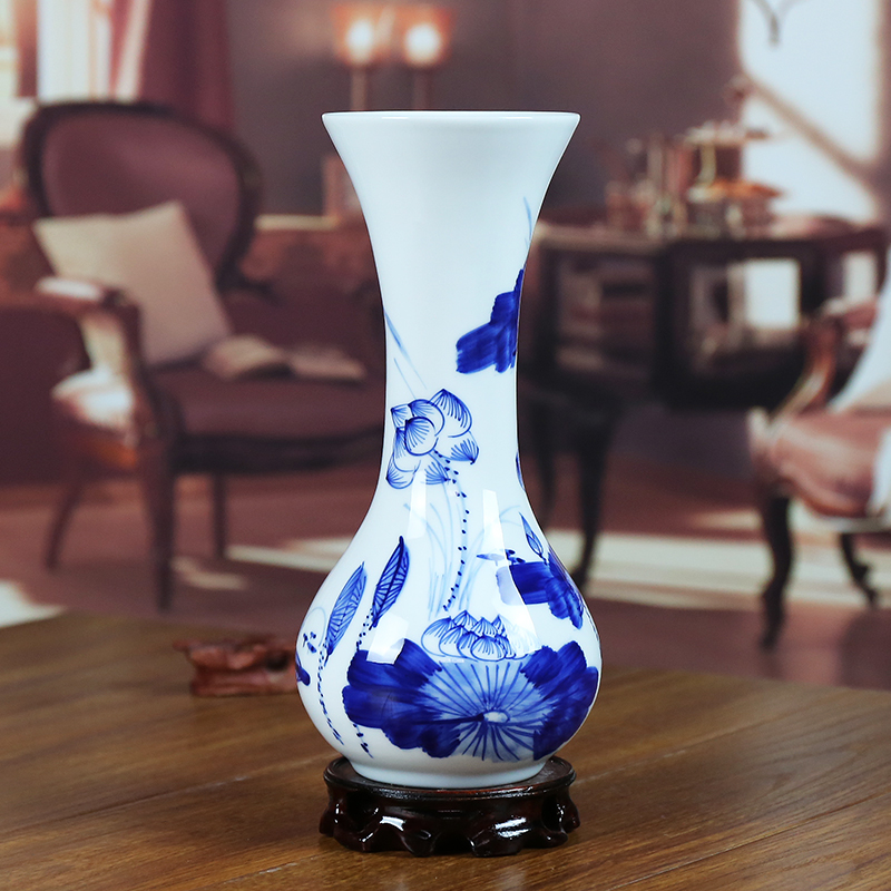 Jingdezhen ceramic vase modern blue and white porcelain painting lotus home sitting room flowers handicraft furnishing articles present