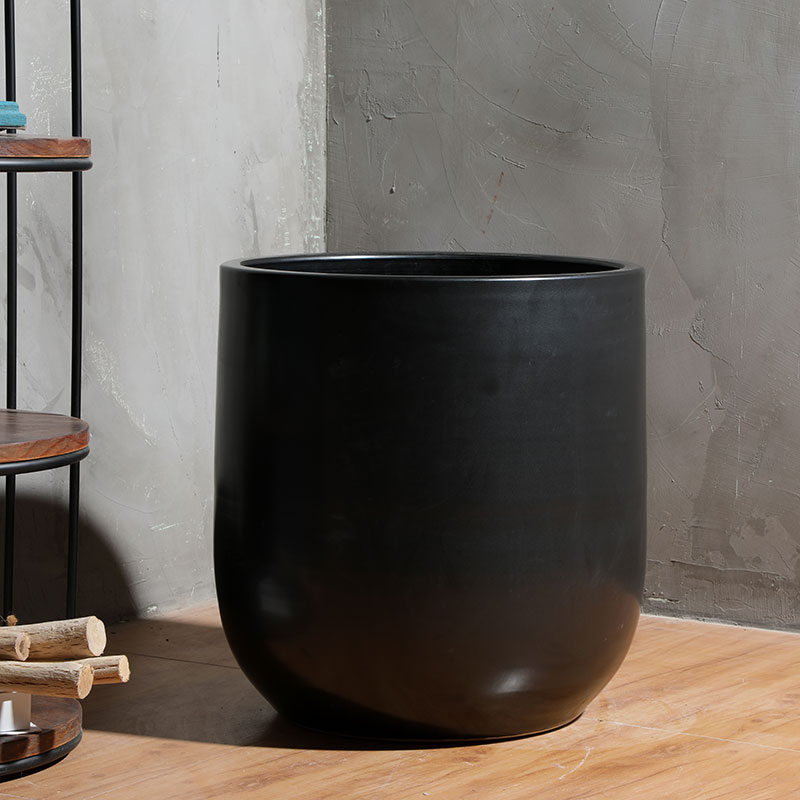 Nordic ceramic flower pot contracted creative floor living room decoration to the hotel green plant furnishing articles of large diameter cylinder black flower pot