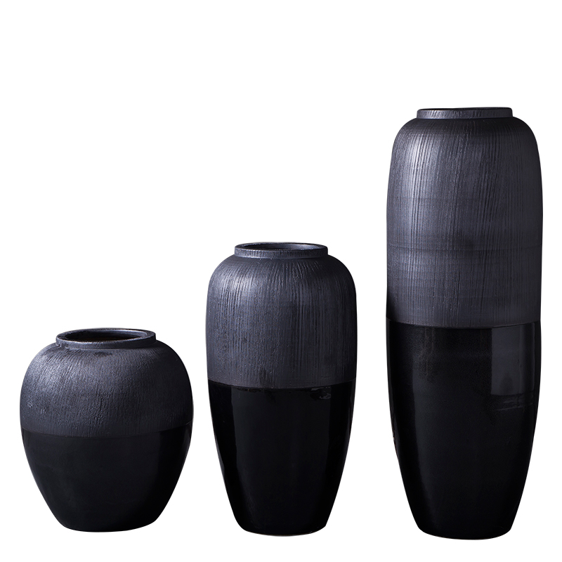 Jingdezhen modern landing big vases, ceramic flower pot courtyard garden pottery urn contracted sitting room decorated black furnishing articles