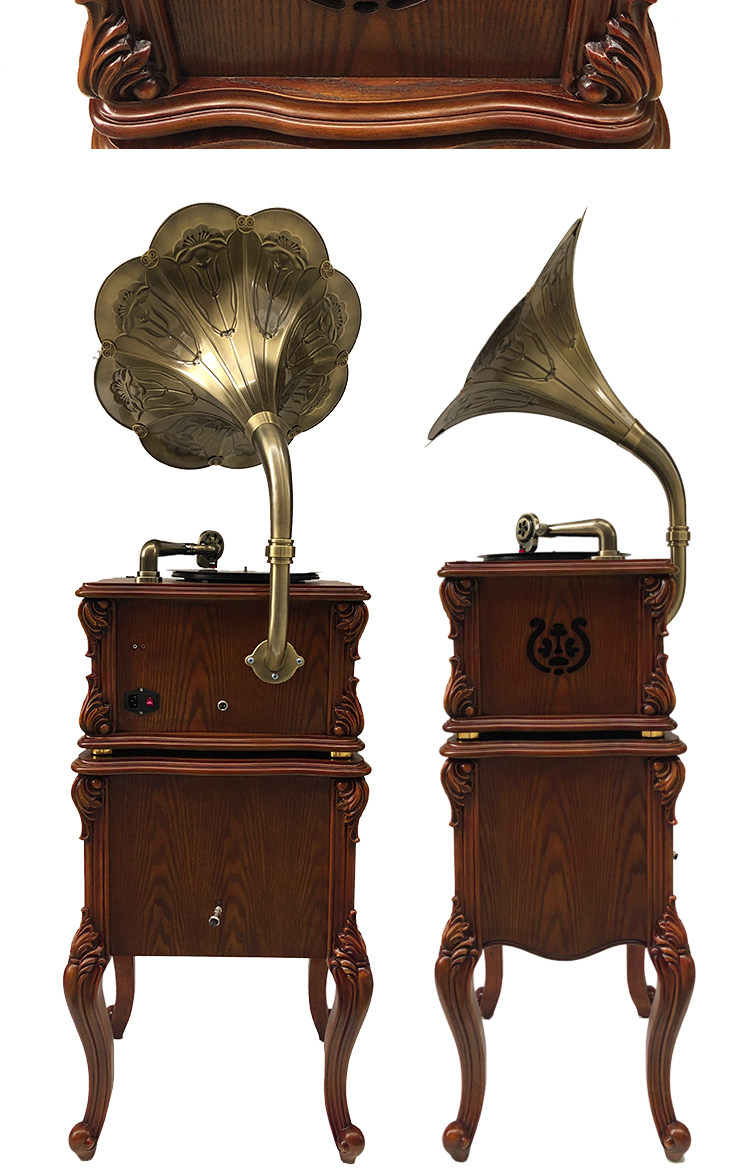 今墨留声机客厅欧式黑胶唱片机实木仿古流声机复古留音机10黑