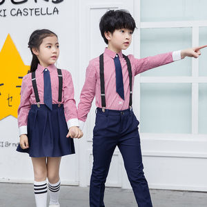 儿童演出服装男童女童校服小学生朗诵表演幼儿园大合唱背带裤套装