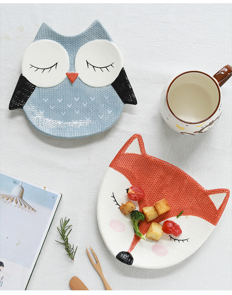 北欧风ins卡通动物造型儿童陶瓷餐盘宝宝吃饭盘子幼儿家用分隔盘