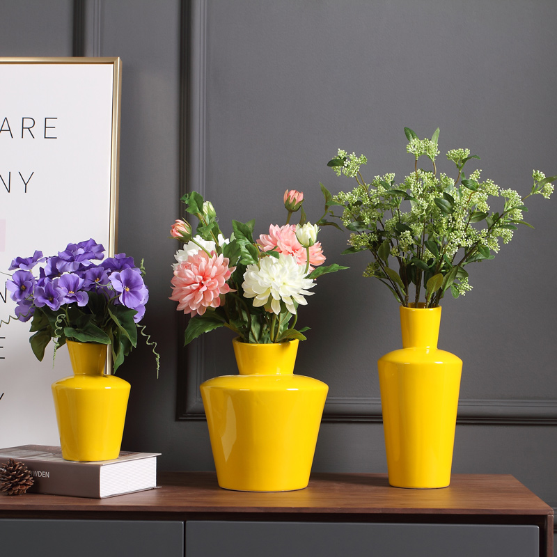 Micro act the role ofing industry flagship store yellow ceramic vase furnishing articles furnishing articles home decoration flower arrangement sitting room