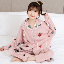 Autumn Girls Pajamas Pure Cotton Long Sleeve Spring Autumn Girls Middle and Large Kids Autumn Baby Kids Home Clothing Sets