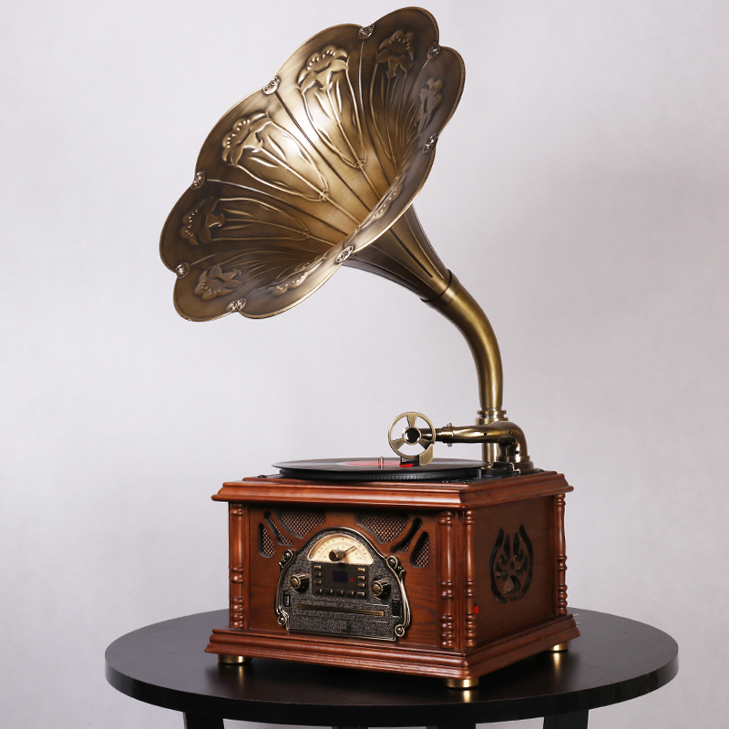 华携留声机复古实木黑胶唱片机lp老式cd机蓝牙音响低音炮电唱机