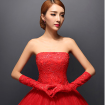 Wedding gloves long red bridal dress short white cheongsam accessories lace wedding Autumn Winter bag finger