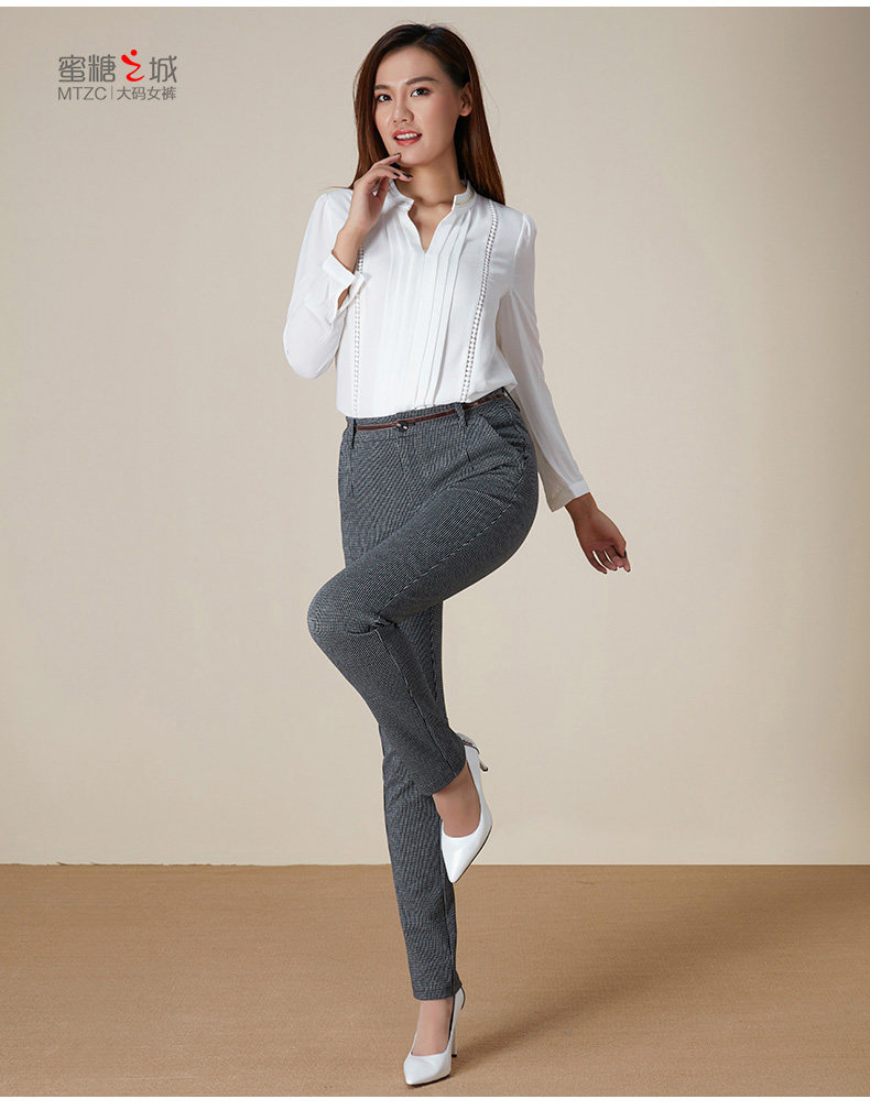 千鸟格女裤子休闲裤2017秋装新款黑白格子裤女长裤花裤休闲直筒裤