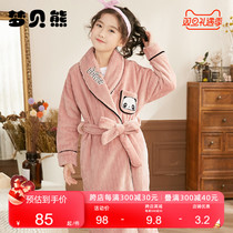 children's pajamas coral velvet autumn winter girls' thickened pajamas flannel girls' autumn mid-length children's bathrobes