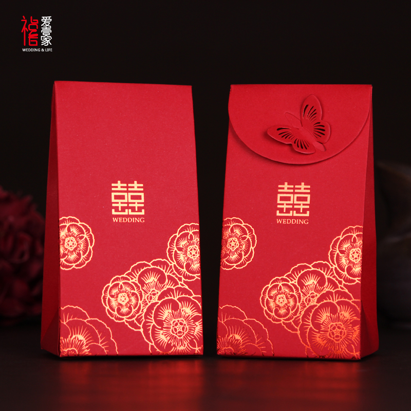 中式创意蝴蝶喜糖盒子糖果袋个性婚礼结婚庆用品回礼烫金包装纸盒产品展示图5