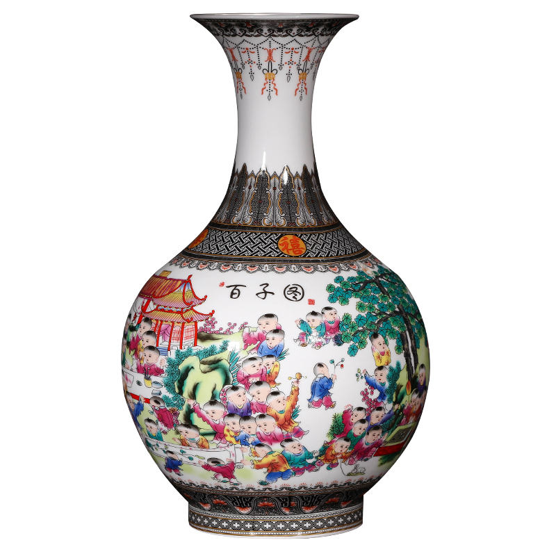Jingdezhen ceramics vase furnishing articles enamel vase of new Chinese style household adornment rich ancient frame porch decoration