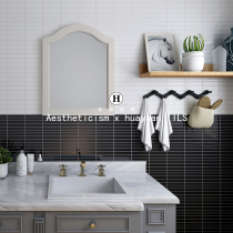 Nordic white long strip all porcelain mosaic strip toilet bathroom living room background wall tile wall tiles 300