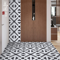 Nordic style black and white geometric tiles kitchen bathroom floor tiles restaurant wall tiles background wall floral 300x300