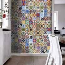 European staircase Mediterranean waistline corner Flower tile background wall hand-painted bumpy bright surface antique small flower brick 100