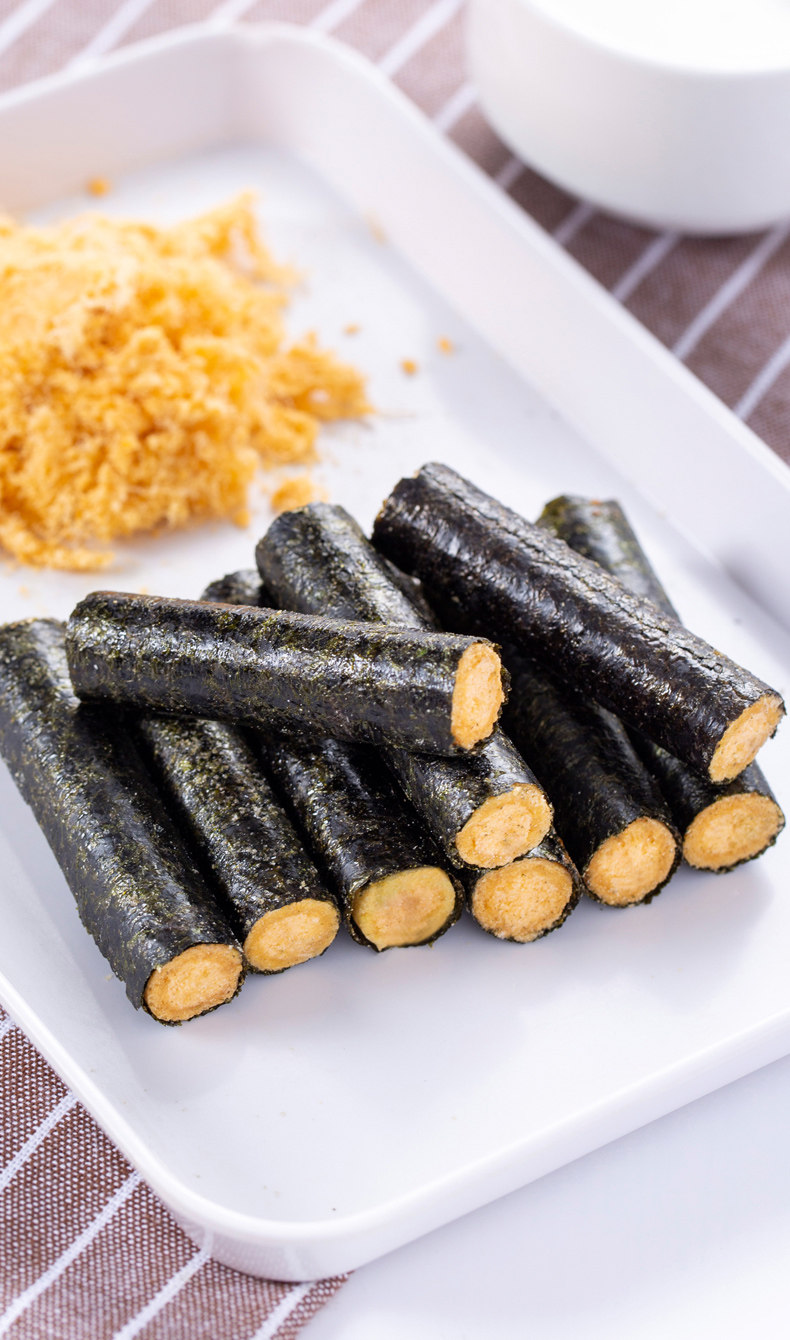 藤壶岛嗨吃肉松海苔卷100g*3罐装混咸蛋黄蟹黄海苔夹心脆儿童零食