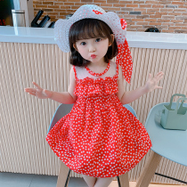  Girls summer polka dot dress 2021 new Korean childrens Western style suspender skirt female baby sleeveless princess skirt