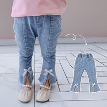 Girls  autumn jeans 2021 new Korean version of the tide of foreign style wear pants childrens small feet bow split