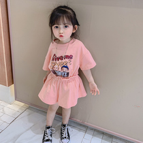  Girls  suit 2021 new summer childrens net red short-sleeved fashion baby Western style summer shipping movement two-piece tide