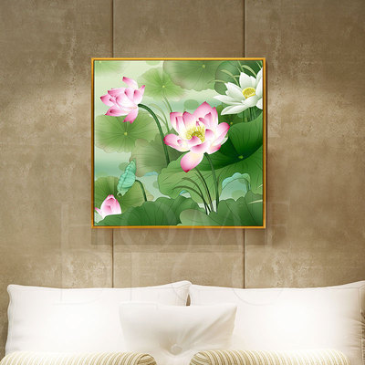 现代客厅装饰画中式走廊过道挂画玄关书房壁画餐厅卧室墙画荷花