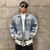 Autumn denim jacket loose casual personality oversized hip-hop zipper tide wild fitness sports denim jacket men