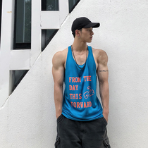 BEESTRONG tide brand loose can sleeve I-word fitness training vest mens summer leisure sports blue T-shirt