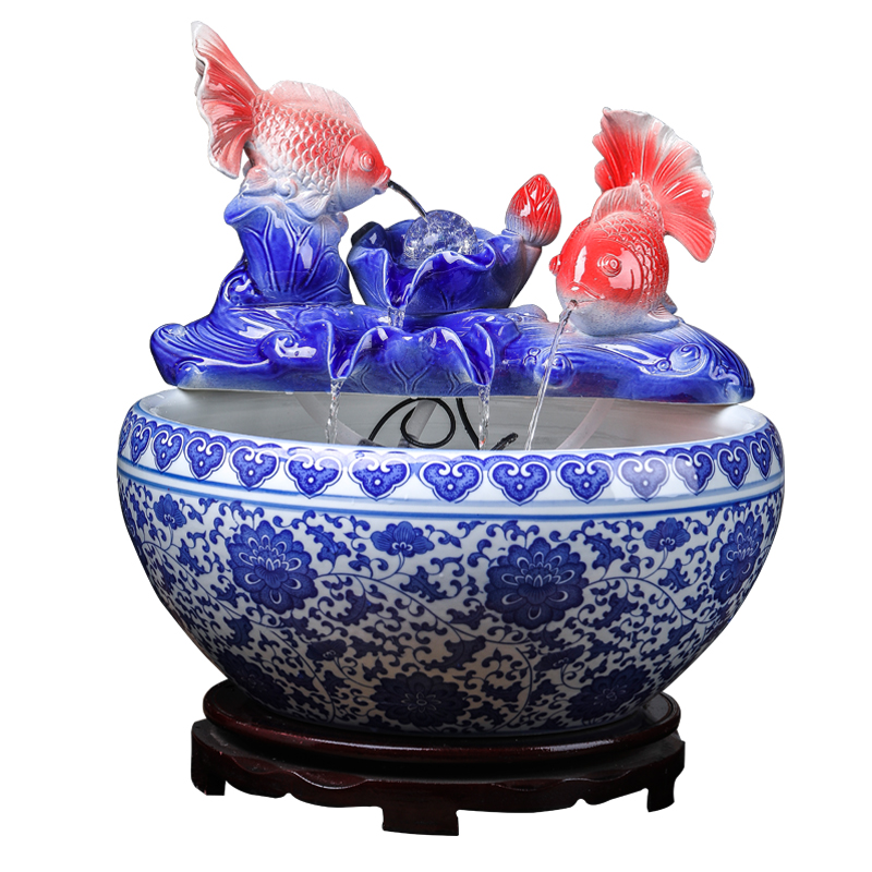 Jingdezhen ceramic aquarium sitting room of small desktop fountain home furnishing articles in plutus lotus lotus basin the tortoise cylinder