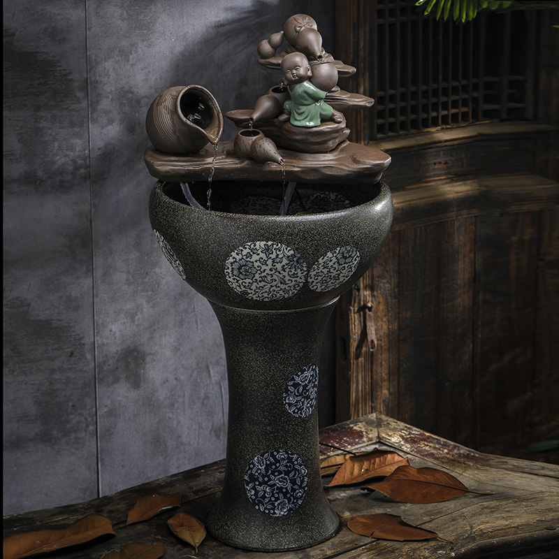 Jingdezhen porcelain floor water fountain furnishing articles sitting room aquarium water restoring ancient ways feng shui wheel creative gifts