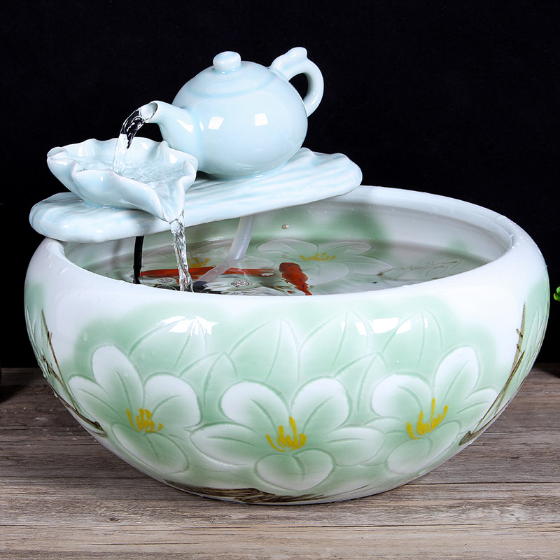 Authentic jingdezhen ceramic aquarium tank sitting room small tank water furnishing articles freehand brushwork in traditional Chinese feng shui turtle cylinder