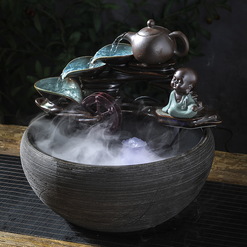 The Desktop Chinese place feng shui water wheel fortune ceramic aquarium fountain in the sitting room humidifier automatic cycle