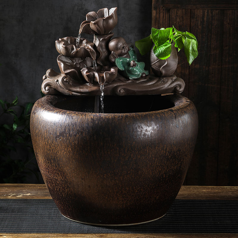 Ceramic aquarium fish bowl sitting room large circulating water landing balcony fountain aquarium fish tank water falls