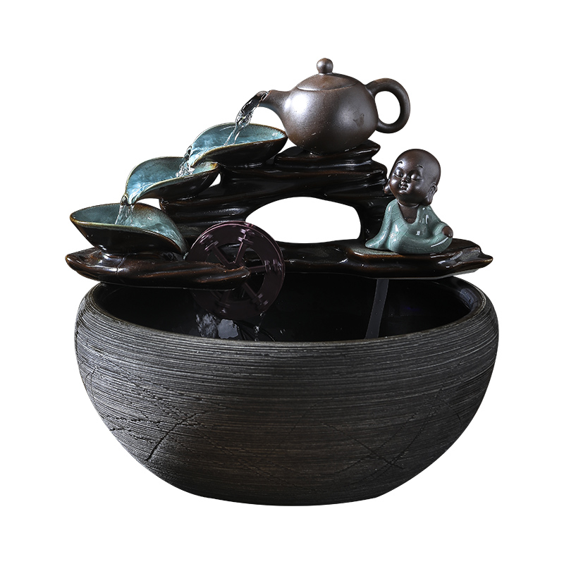 The Desktop Chinese place feng shui water wheel fortune ceramic aquarium fountain in the sitting room humidifier automatic cycle