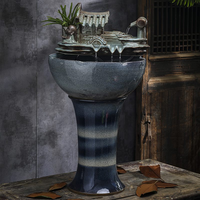 Ceramic water furnishing articles sitting room ground tank column type restoring ancient ways goldfish bowl automatic cycle feng shui wheel of fortune