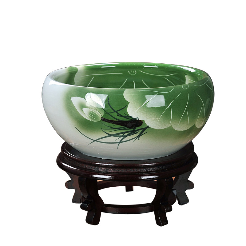 Jingdezhen ceramic aquarium small tortoise cylinder with thick circular home sitting room desktop goldfish bowl fish bowl