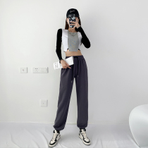 women's loose grey sports pants spring autumn ins trendy small skinny harem pants lantern pants sweatpants all match