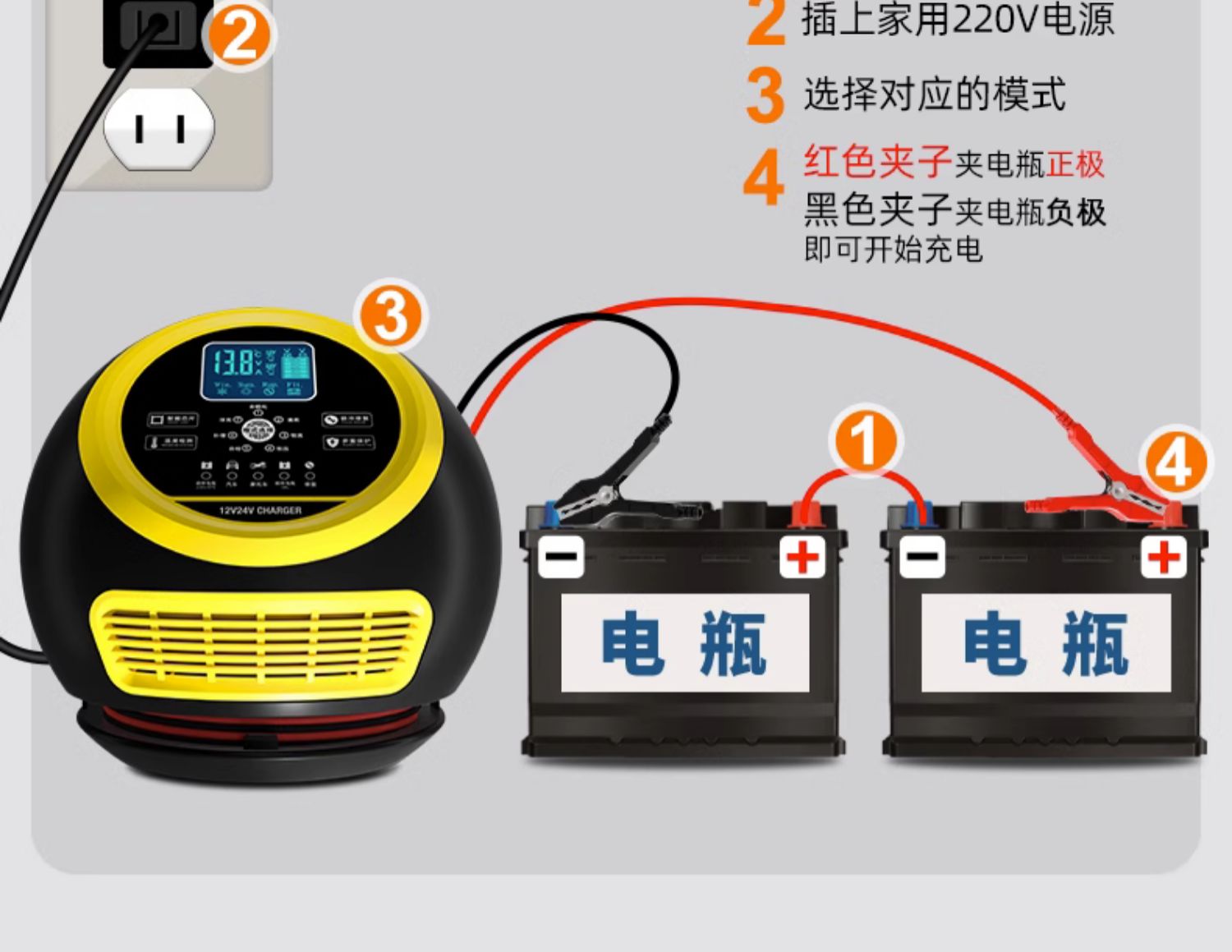 汽车电瓶充电器12v24v伏摩托车蓄电池全智能纯铜修复大功率充电机详情28