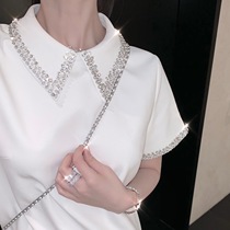 Hong Kong white dress slim temperament 2020 Summer new ladies diamond nail beads polo collar small dress
