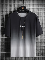 Mens Korean version of the tide card plus size fat trend short sleeve T-shirt loose gradient ins Hong Kong style shirt