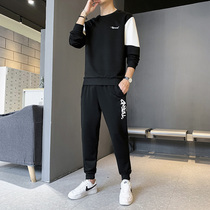 Sports suit mens spring and autumn new round neck sweater running leisure morning running trousers loose size trend sportswear