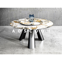 AOSCOOH Italian Light and Luxury Light Rock Board Table Vacuum Stainless Steel Feet 1 5m Household Eating Roundtable