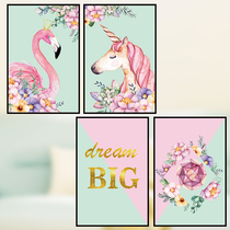 Wall Stickler Unicorn Fire Birds Girl Hearts Pink Room Bedrooms Simple Nordic Wall Home Waterproof Stickers