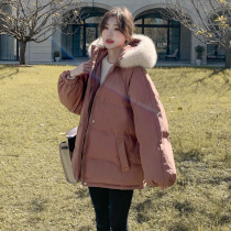 2021 new cotton-padded womens winter short cotton coat hooded big hair collar Korean bread clothes thick cotton padded jacket