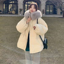 2021 new winter white cotton-padded women short small man thick padded jacket with fur collar Korean version of Down cotton coat