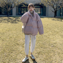 2021 new purple cotton clothes female winter students short small loose bread clothes thick cotton padded jacket down cotton coat