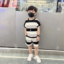 Boy suit 2022 new baby fashionable foreign air blowing street summer striped children short-sleeved sleeve sports clothes handsome