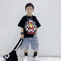 Boys short-sleeved T-shirt 2022 new summer-fitting Iron Man Pure Cotton Net Red Fashionable Children Glowing Bottom Shirt Shirt