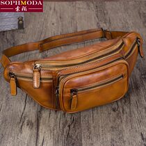 Vintage bag handmade leather bag womens first layer cowhide messenger bag womens fanny pack womens real leather chest bag womens 2021 new fashion