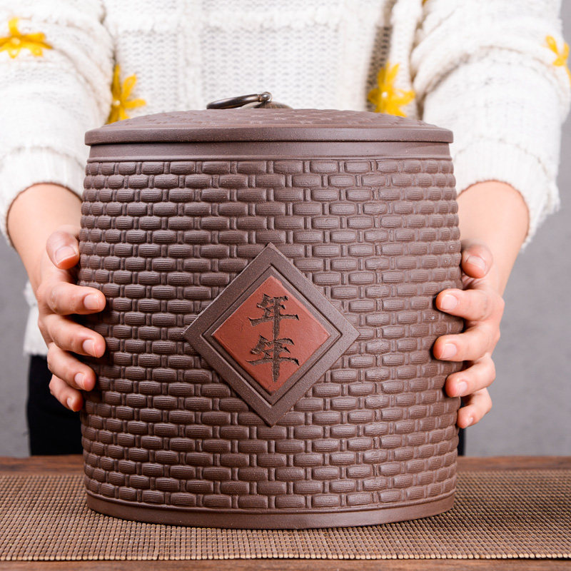 紫砂茶叶罐普洱七饼茶罐密封防潮储物罐大号茶缸茶桶茶仓