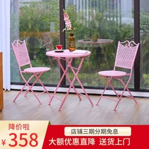 Balcony wrought iron leisure folding table and chair three-piece outdoor courtyard garden cafe simple small coffee table combination